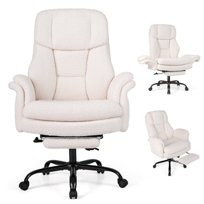 Ergonomic Cross Legged Office Chair with Retractable Footrest Adjustable Armrests for Home Office-White