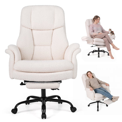Ergonomic Cross Legged Office Chair with Retractable Footrest Adjustable Armrests for Home Office-White