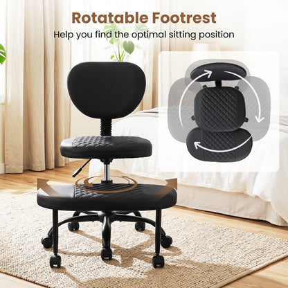 Ergonomic Cross Legged Office Chair with Wheels and Height-Adjustable Seat 360° Rotatable Footrest-Black