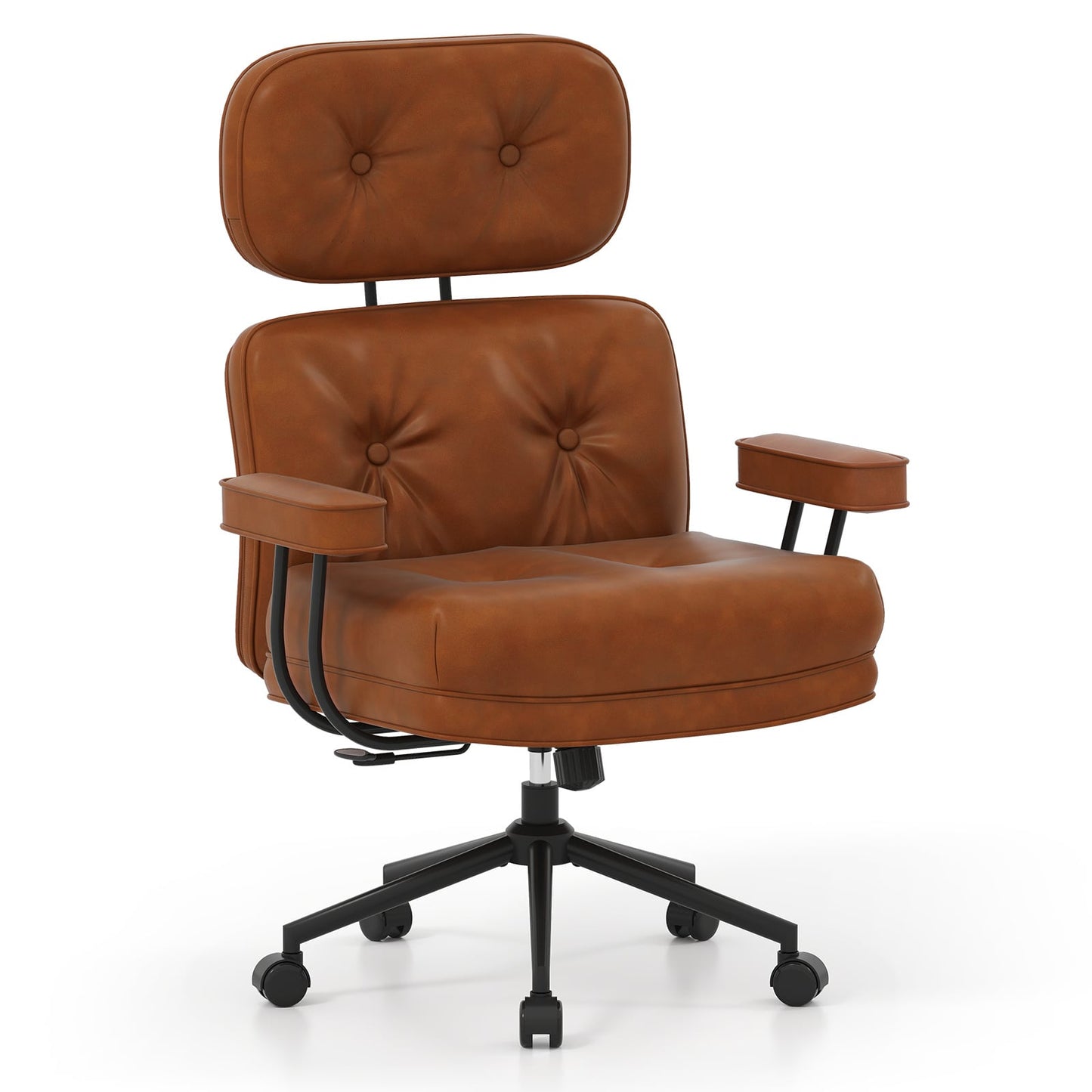 Ergonomic Home Office Chair Mid Century Modern Computer Desk Chair with Wide Tufted Seat-Brown