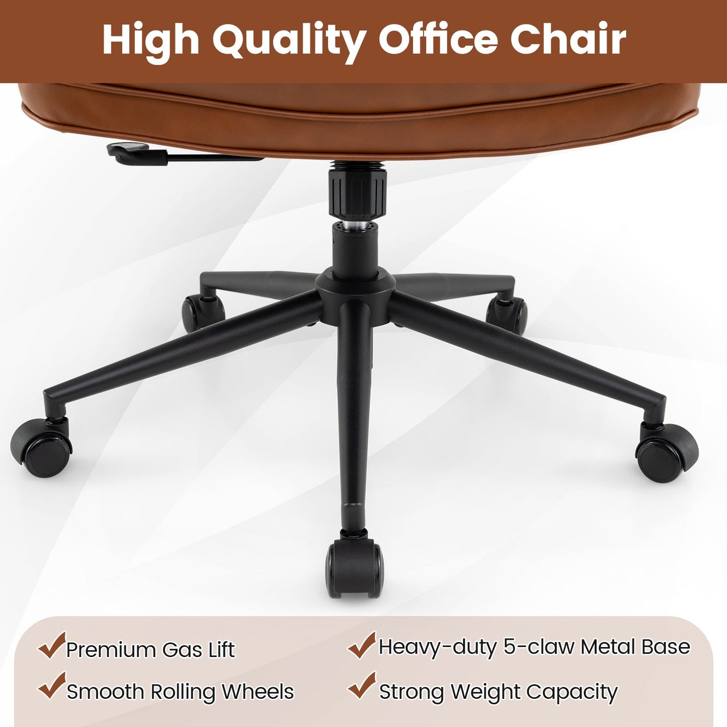 Ergonomic Home Office Chair Mid Century Modern Computer Desk Chair with Wide Tufted Seat-Brown