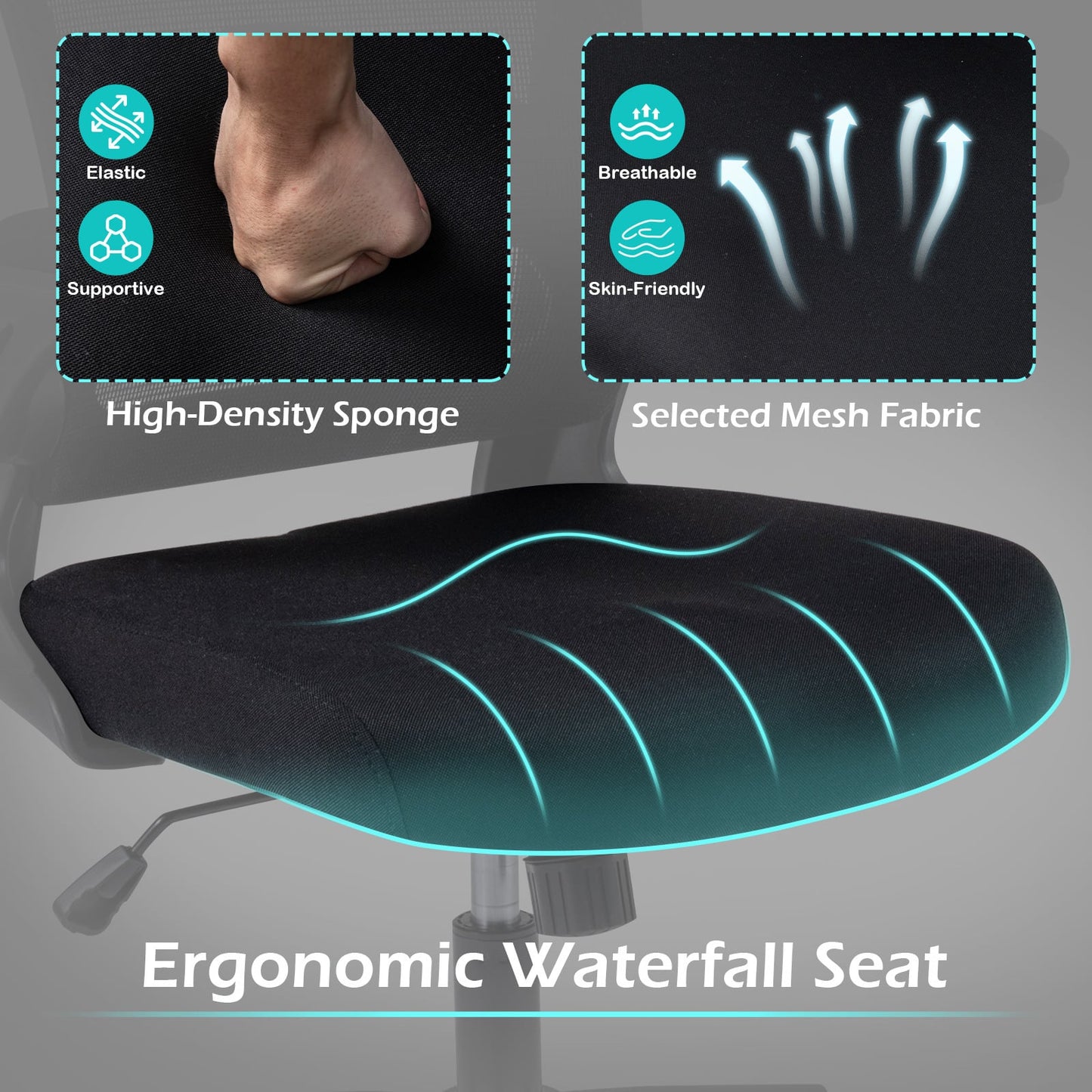 Ergonomic Mesh Office Chair with 3D Headrest and Adjustable Lumbar-Black