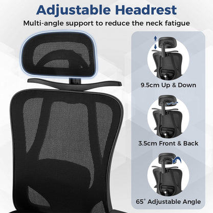 Ergonomic Office Chair with 3D Headrest and Adjustable Lumbar for Office-Black