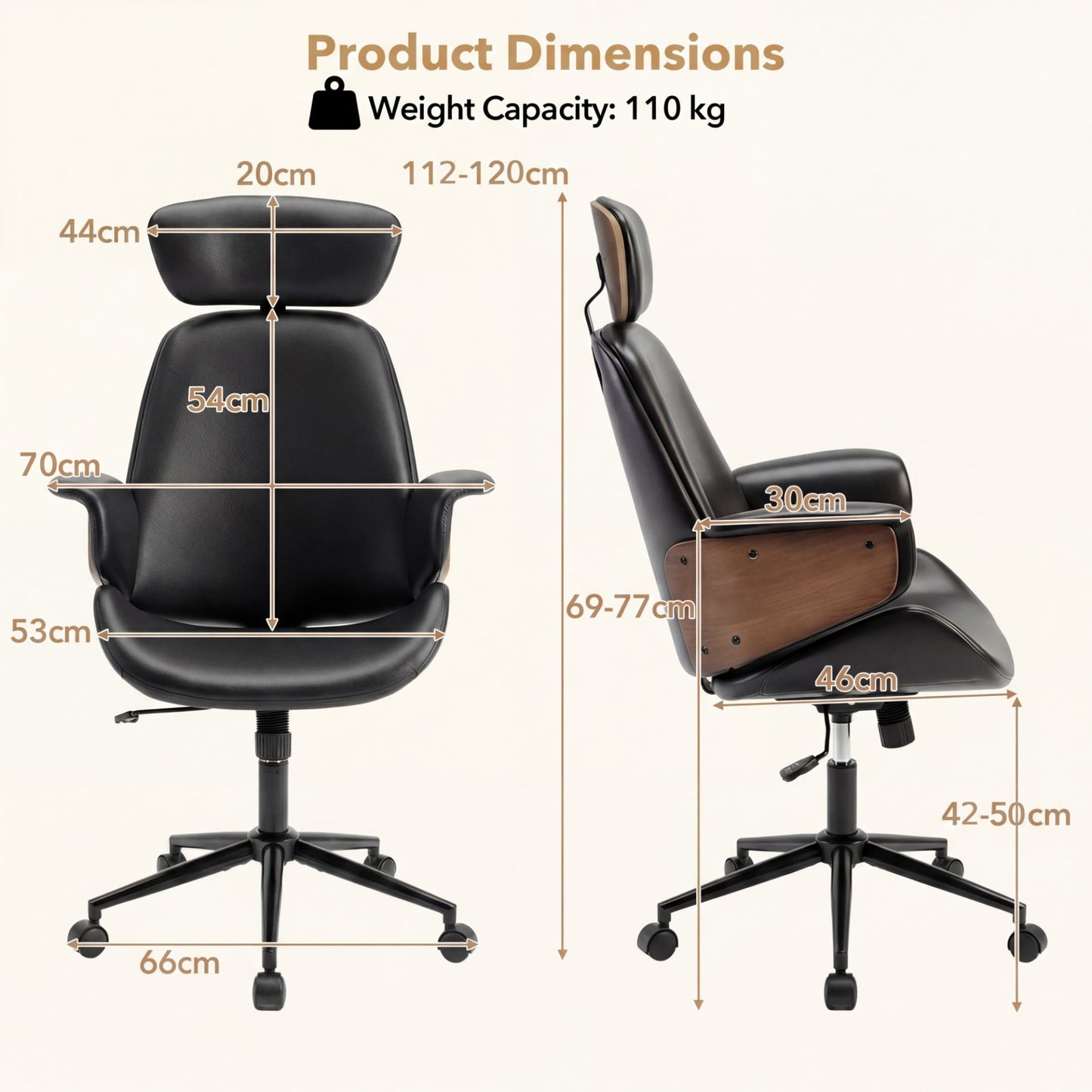Ergonomic Office Chair with Headrest & Adjustable Height for Home Office-Black