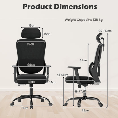Ergonomic Office Chair with Headrest High Back Desk Chair-Black