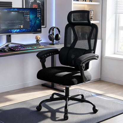 Ergonomic Office Computer Mesh Chair with High Back and Adaptive Lumbar Support-Black