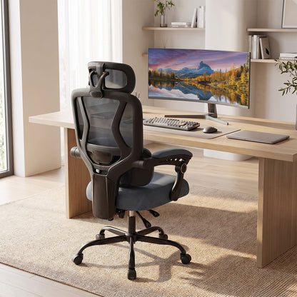 Ergonomic Office Computer Mesh Chair with High Back and Adaptive Lumbar Support-Grey