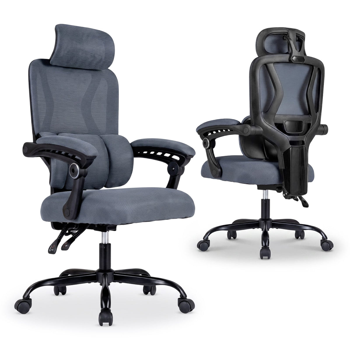 Ergonomic Office Computer Mesh Chair with High Back and Adaptive Lumbar Support-Grey