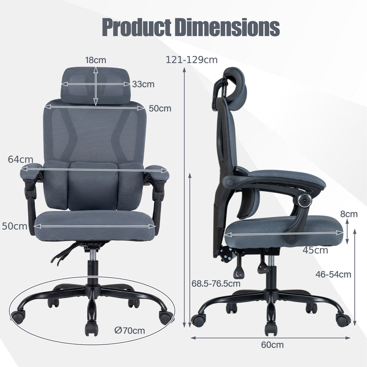 Ergonomic Office Computer Mesh Chair with High Back and Adaptive Lumbar Support-Grey