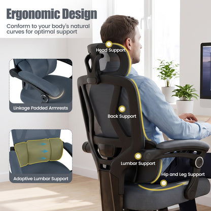 Ergonomic Office Computer Mesh Chair with High Back and Adaptive Lumbar Support-Grey