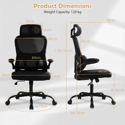 Ergonomic Office High Back Mesh with Lumber Support Adjustable Headrest-Black
