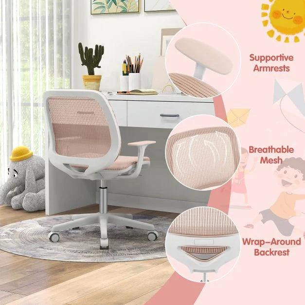Ergonomic Children Study Chair with Breathable Mesh Back-Pink