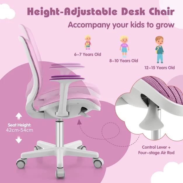 Ergonomic Children Study Chair with Breathable Mesh Back-Purple
