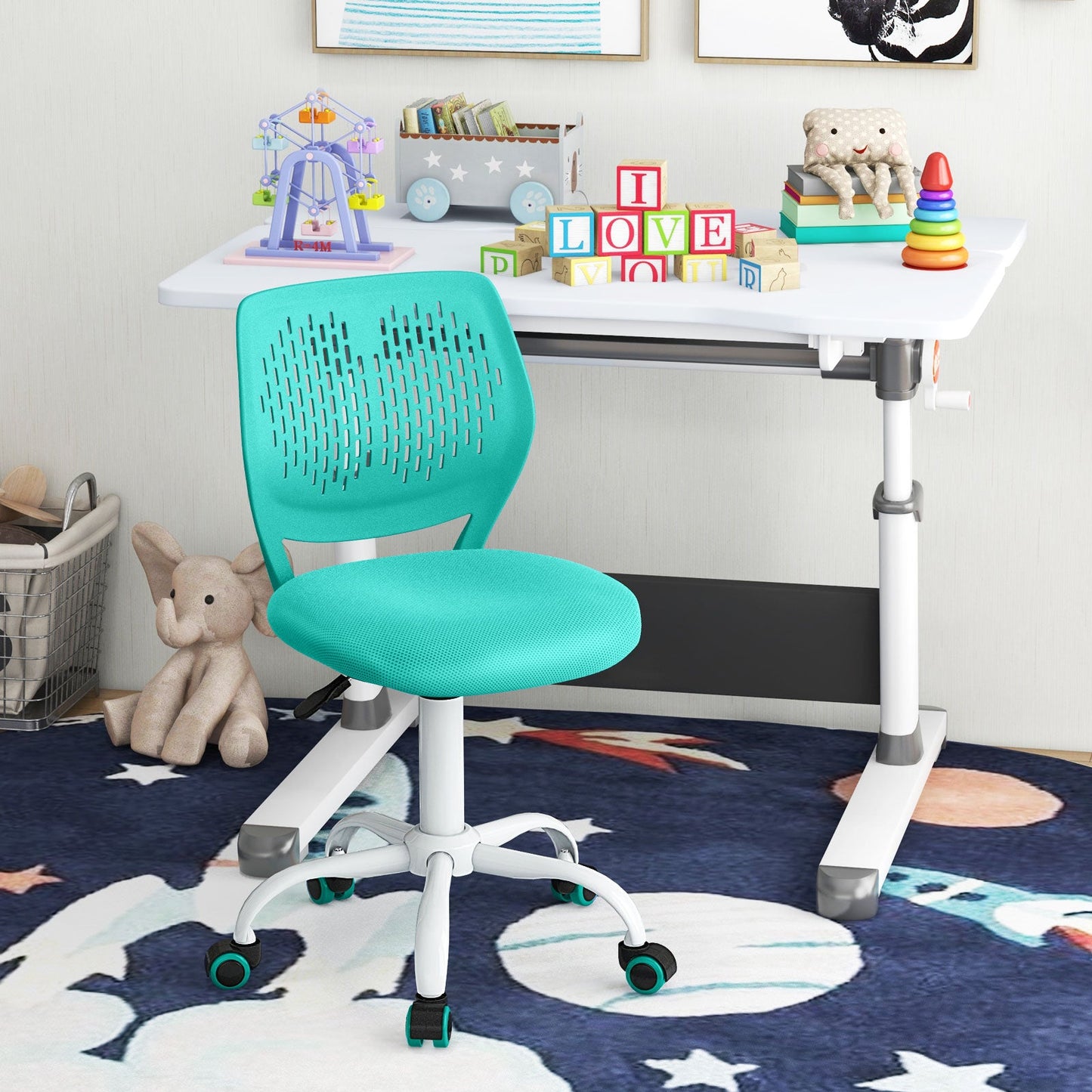 Ergonomic Children Study Chair with Adjustable Height-Green