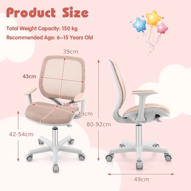 Ergonomic Children Study Chair with Breathable Mesh Back-Pink