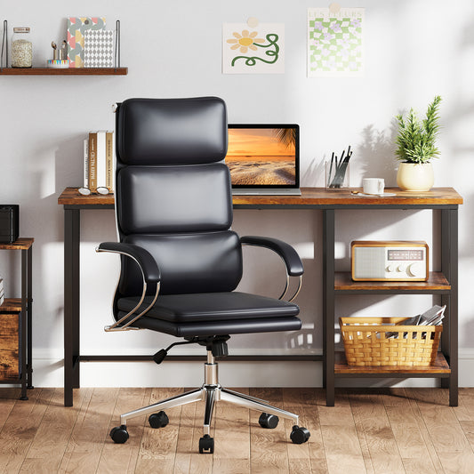Ergonomic Leather Office Chair Executive Chair with Rocking Function-Black