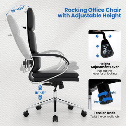 Ergonomic Leather Office Chair Executive Chair with Rocking Function-Black