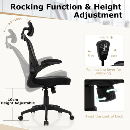 Ergonomic Mesh Office Chair with Adjustable Headrest and Height-Black