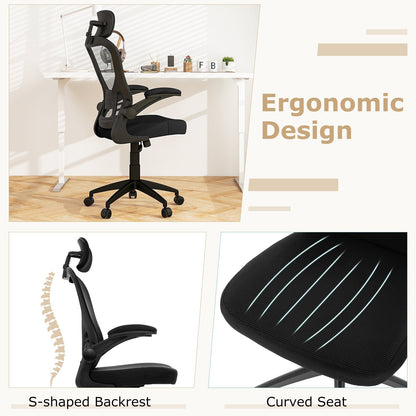 Ergonomic Mesh Office Chair with Adjustable Headrest and Height-Black