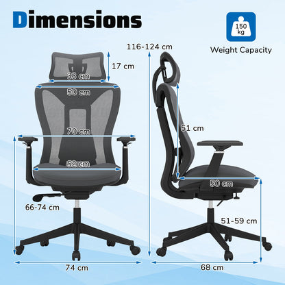 Ergonomic Mesh Office Chair High Back Executive Chair with Adjustable Lumbar Support-Grey