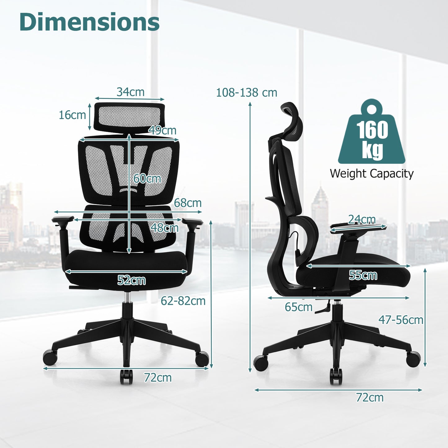 Ergonomic Mesh Office Chair with N Type Lumbar Support-Black