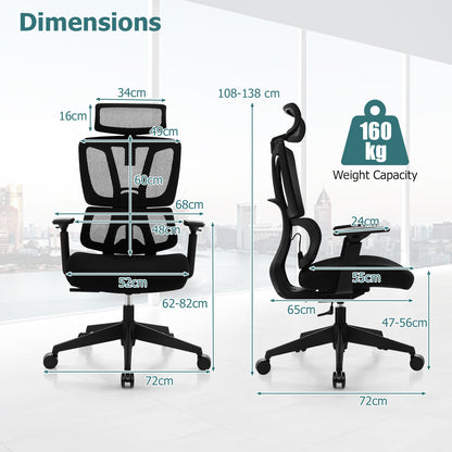Ergonomic Mesh Office Chair with N Type Lumbar Support-Black