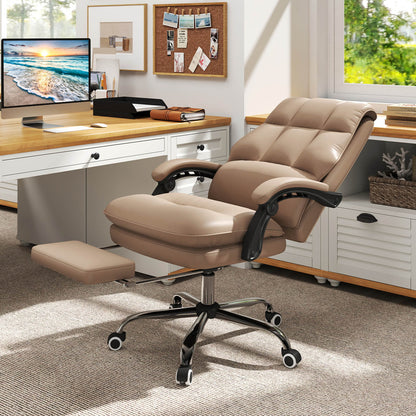 Ergonomic Office Chair PU Leather Adjustable Swivel with Reclining Backrest-Coffee