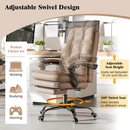 Ergonomic Office Chair PU Leather Adjustable Swivel with Reclining Backrest-Coffee
