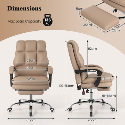 Ergonomic Office Chair PU Leather Adjustable Swivel with Reclining Backrest-Coffee