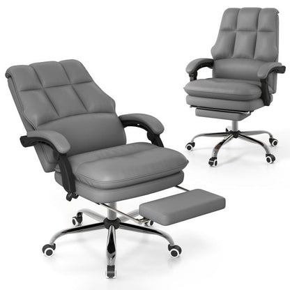Ergonomic Office Chair PU Leather Adjustable Swivel with Reclining Backrest-Grey
