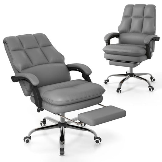 Ergonomic Office Chair PU Leather Adjustable Swivel with Reclining Backrest-Grey