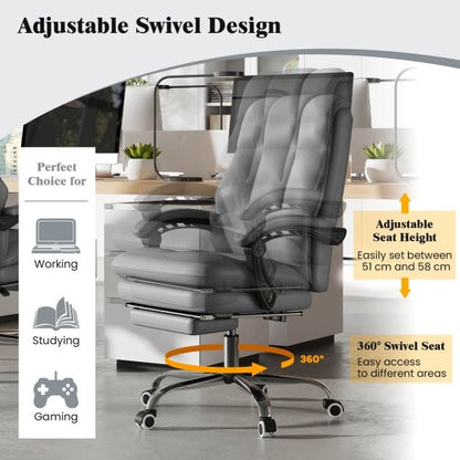 Ergonomic Office Chair PU Leather Adjustable Swivel with Reclining Backrest-Grey