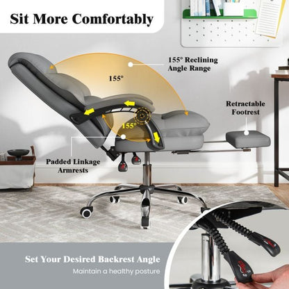 Ergonomic Office Chair PU Leather Adjustable Swivel with Reclining Backrest-Grey