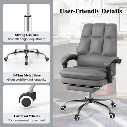 Ergonomic Office Chair PU Leather Adjustable Swivel with Reclining Backrest-Grey
