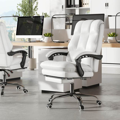 Ergonomic Office Chair PU Leather Adjustable Swivel with Reclining Backrest-White