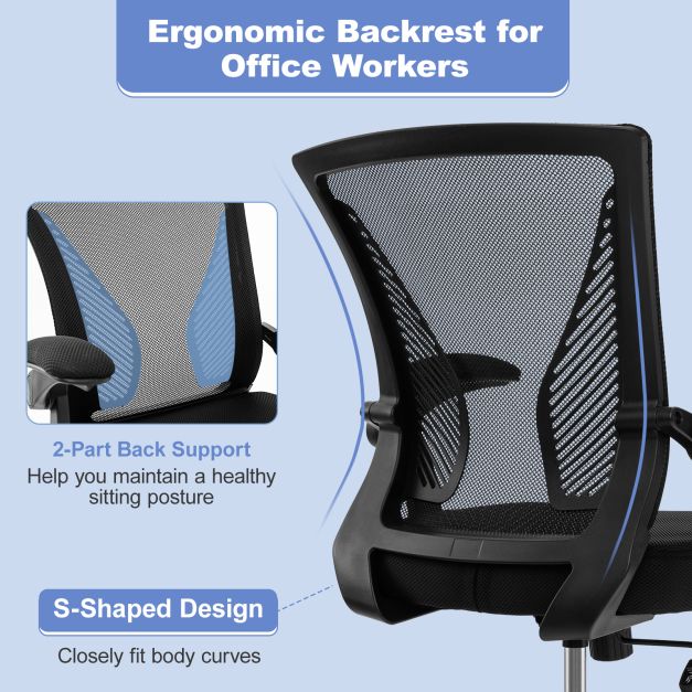 Ergonomic Office Chair Adjustable Swivel Chair with Flip-Up Armrests and Rocking Backrest-Black