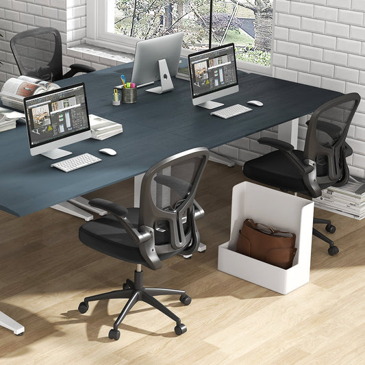 Ergonomiczny fotel biurowy, regulowany, obrotowy, siatkowy fotel roboczy z podnoszonymi podłokietnikami - czarny