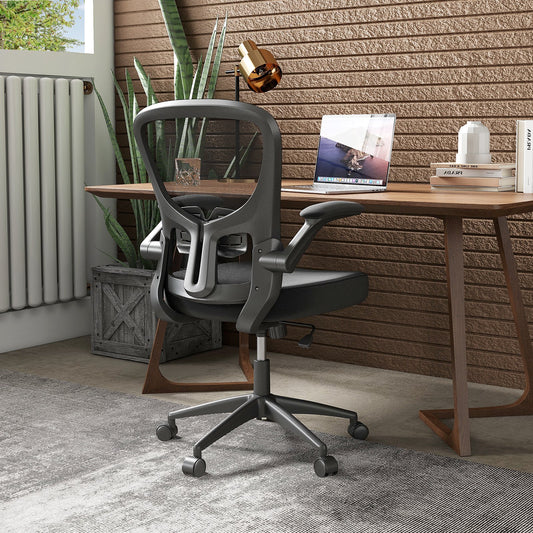 Ergonomiczny fotel biurowy, regulowany, obrotowy, siatkowy fotel roboczy z podnoszonymi podłokietnikami - czarny