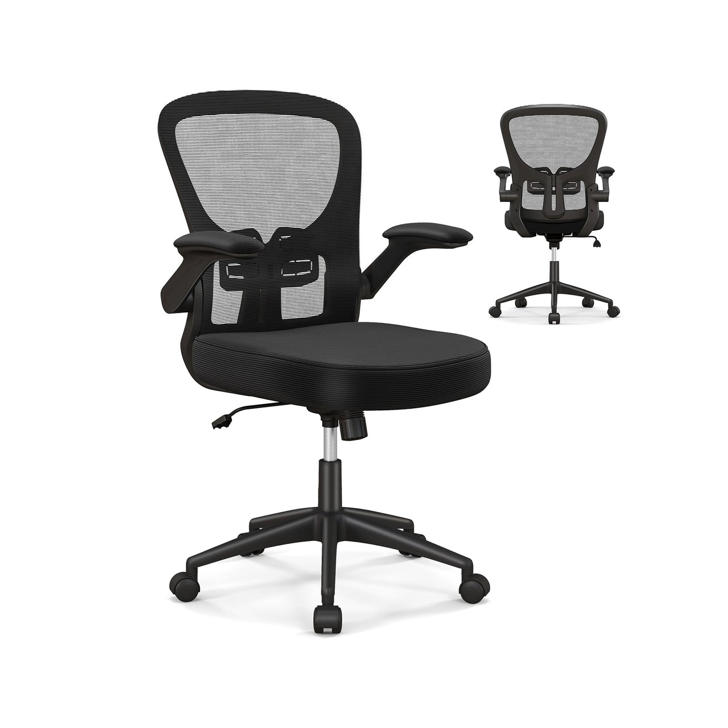 Ergonomiczny fotel biurowy, regulowany, obrotowy, siatkowy fotel roboczy z podnoszonymi podłokietnikami - czarny