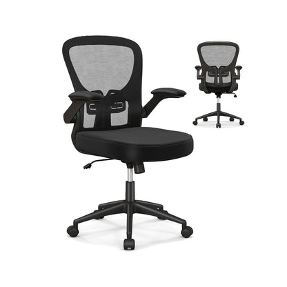 Ergonomiczny fotel biurowy, regulowany, obrotowy, siatkowy fotel roboczy z podnoszonymi podłokietnikami - czarny