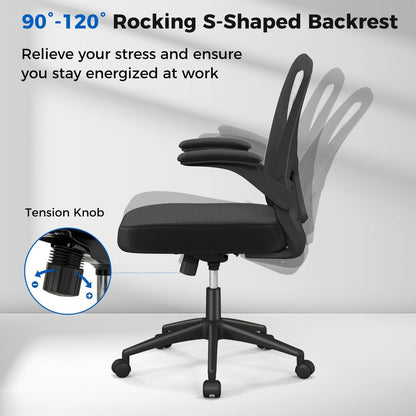 Ergonomic Office Chair Adjustable Swivel Mesh Task Chair with Flip-Up Armrests-Black