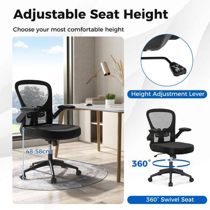 Ergonomic Office Chair Adjustable Swivel Mesh Task Chair with Flip-Up Armrests-Black