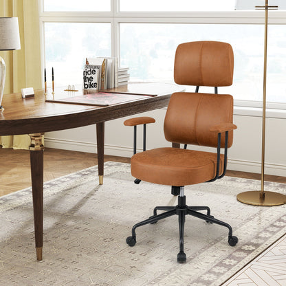 Ergonomic Office Chair with Adjustable Headrest and Spring Cushion Seat-Brown
