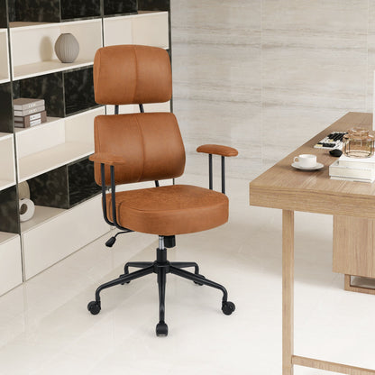 Ergonomic Office Chair with Adjustable Headrest and Spring Cushion Seat-Brown