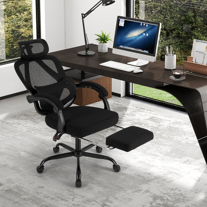 Ergonomic Office Chair High Back Mesh Desk Chair with Retractable Footrest-Black