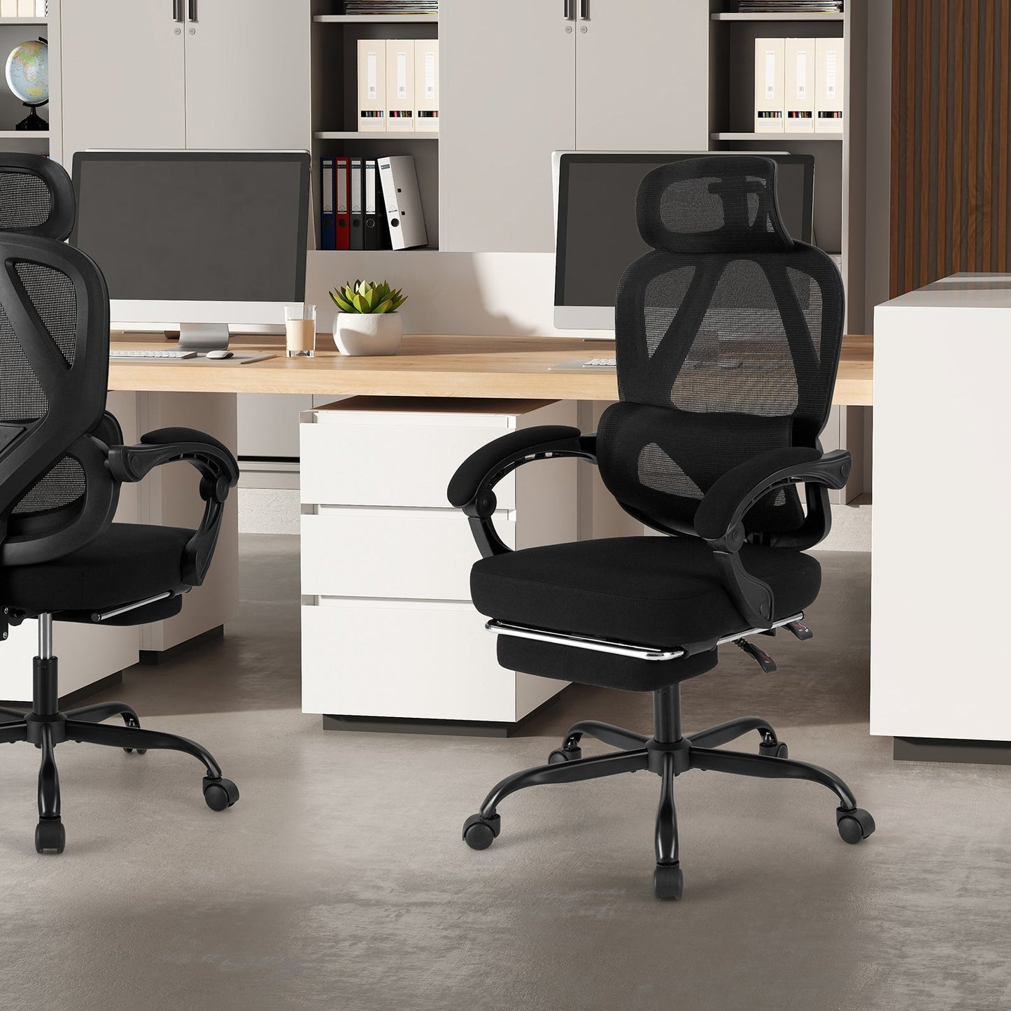 Ergonomic Office Chair High Back Mesh Desk Chair with Retractable Footrest-Black