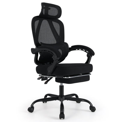Ergonomic Office Chair High Back Mesh Desk Chair with Retractable Footrest-Black
