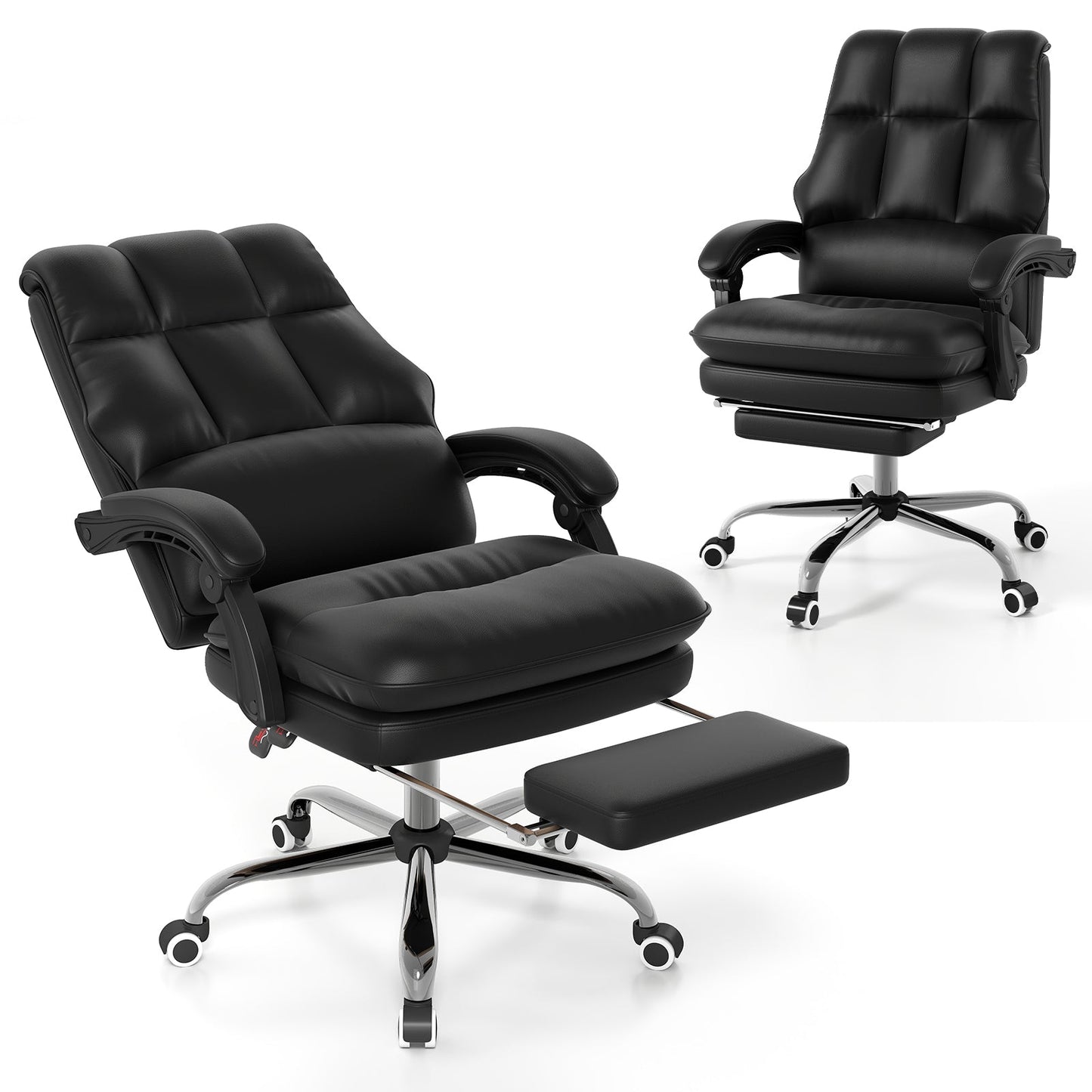 Ergonomic Office Chair PU Leather Adjustable Swivel with Reclining Backrest-Black