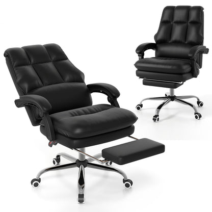 Ergonomic Office Chair PU Leather Adjustable Swivel with Reclining Backrest-Black