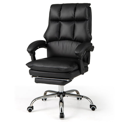 Ergonomic Office Chair PU Leather Adjustable Swivel with Reclining Backrest-Black